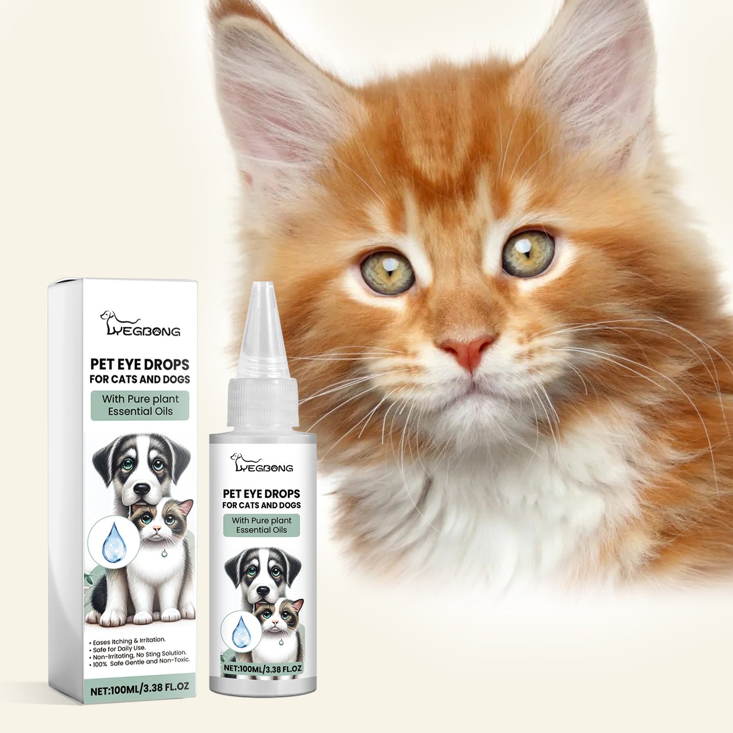 Yegbong Eye Drops For Cats And Dogs, Pet Eye Clean Eye Care Drops For Tear Stains And Dirt