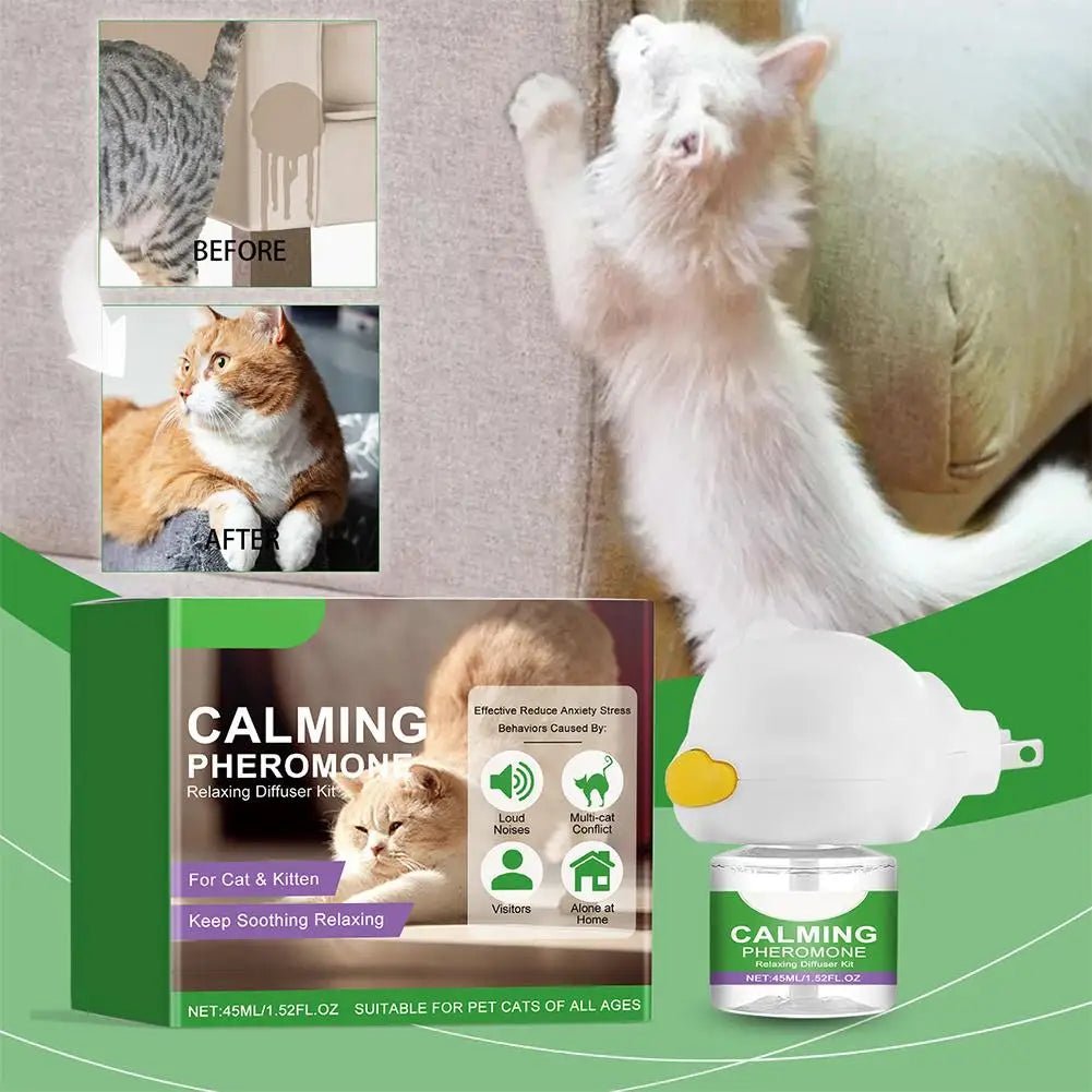 Gentle Cat Calming Diffuser with Heater Natural Extracts Reduce Anxiety Quiet Comfort Easy Use Home Pet Care Safe Design - Pet Zen Club