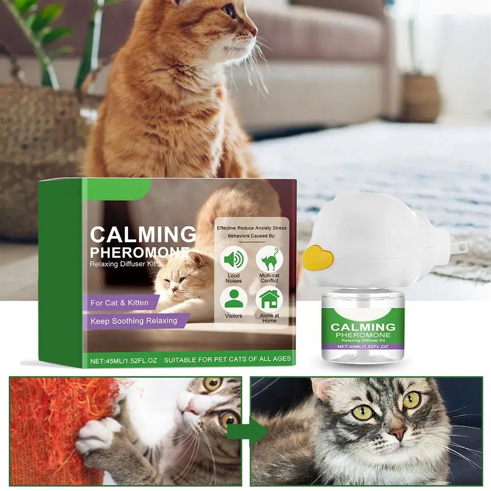 Gentle Cat Calming Diffuser with Heater Natural Extracts Reduce Anxiety Quiet Comfort Easy Use Home Pet Care Safe Design - Pet Zen Club