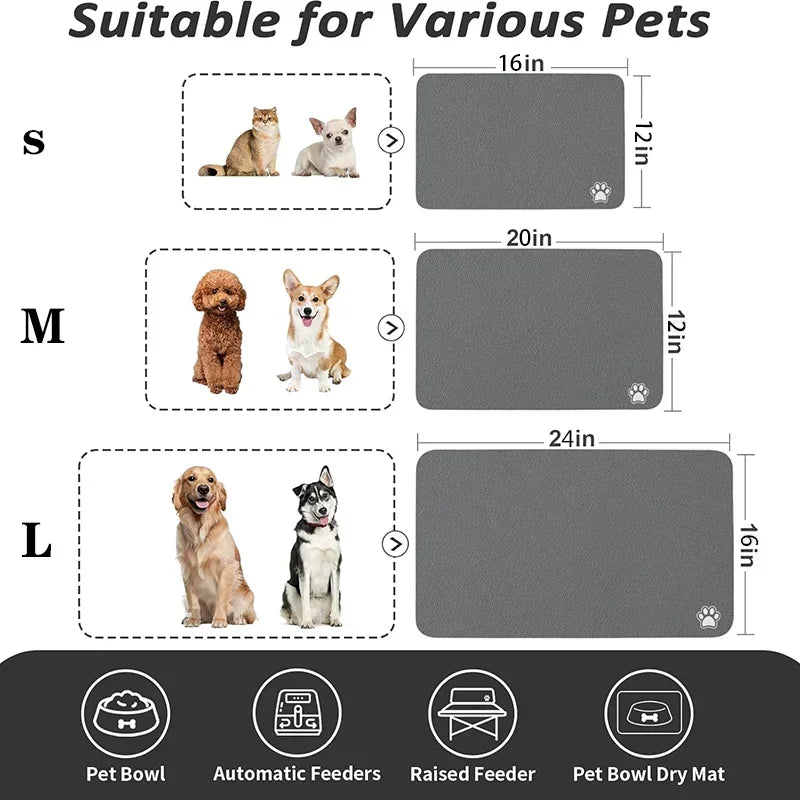 Pet Feeding Mat Absorbent Dog Cat Mat for Food and Water Easy to Clean Pet Placemats Quick Dry Dog Mat for Messy Drinkers - Pet Zen Club